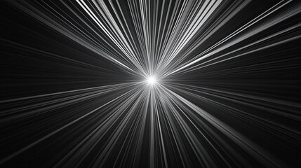 Dynamic abstract light burst illustrating velocity and motion in black and white.