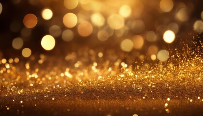 Luxurious Golden Glitter and Bokeh Light Abstract Background. Ideal for Holiday Celebration Designs, New Year's Eve Invitations, Festive Event Marketing, and High-End Brand Advertising