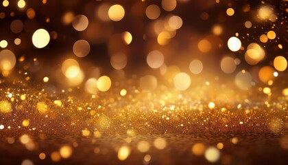 Obraz premium Luxurious Golden Glitter and Bokeh Light Abstract Background. Ideal for Holiday Celebration Designs, New Year's Eve Invitations, Festive Event Marketing, and High-End Brand Advertising
