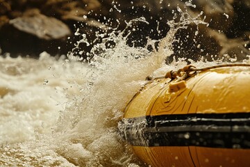 Close-up of raft hitting whitewater rapids