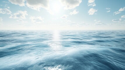 Fototapeta premium Serene ocean view showcasing calm blue waters and soft cloud formations under a bright sky.