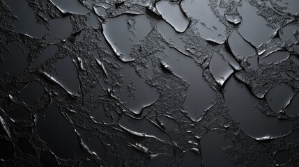 Fototapeta premium Abstract close-up of textured black paint creating a striking, rugged surface with varied patterns and shadows.