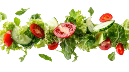 Many very fresh raw vegetables are falling together. Delicious and healthy ingredients for salad and cooking. transparent background