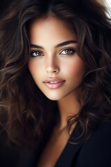 Fototapeta premium A woman with long brown hair and a black top