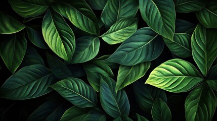 Fototapeta premium Vibrant green leaves creating a rich and lush backdrop, showcasing nature's intricate patterns and textures.