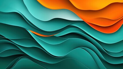 Obraz premium Vibrant abstract waves in teal and orange create a dynamic and fluid background, evoking a sense of movement.