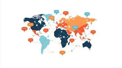 Obraz premium Global Teamwork in the Digital Age - Connecting Across Languages with Speech Bubbles and Network Lines