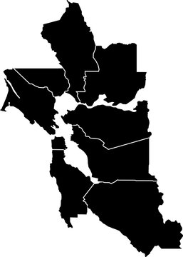 San Francisco Bay Area (CALIFORNIA, UNITED STATES) Filled Map Counties (Sonoma, Napa, Solano, Contra Costa, Alameda, Santa Clara, San Mateo, Marin, San Francisco)