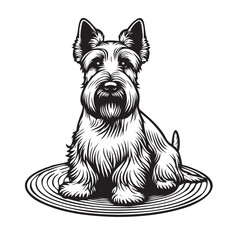 Scottish Terrier dog sitting pose looking front towards camera on white background clean png vector illustration