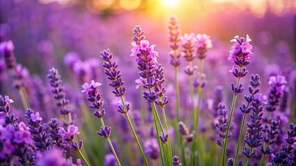 Fototapeta premium Serene Purple Horizons: Macro Photography of a Lavender Field in Full Bloom, Capturing Nature's Beauty and Tranquility in Vivid Detail