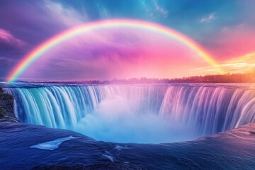 Fototapeta premium Stunning Rainbow Arching Over Falls at Sunrise