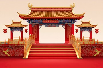 Naklejka premium 3D style vector Podium and background Chinese new year concept, Chinese new year festivals. with generative ai