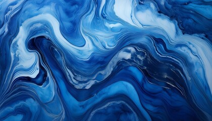 Obraz premium ダークブルーとライトブルーが混ざり合うブルーのマーブル模様、複雑で動きのあるテクスチャ背景 