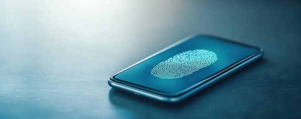 A smartphone displaying a digital fingerprint on its screen, symbolizing biometric security and advanced technology.