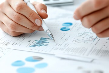 A person closely engages with detailed financial documents and graphs, reflecting a focused and analytical approach to understanding complex business data.