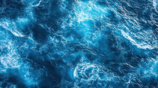 Vibrant blue ocean waves creating a mesmerizing pattern with sunlight reflecting off the water's surface.