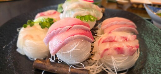 Fresh sashimi with vegetables