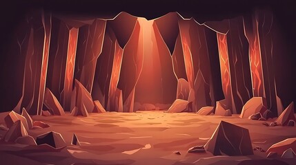 Fantasy Cave Entrance with Glowing Walls and Light Beam.