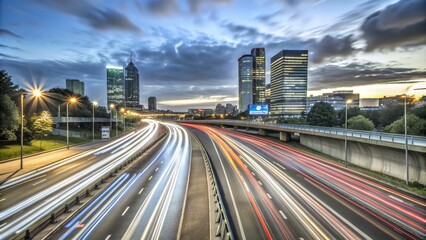 Stunning Double Exposure of Dusk Highway with Colorful Light Trails - Long Exposure Photography Capturing Vehicle Motion and Urban Vibes