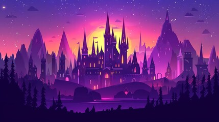 Naklejka premium Majestic Castle Silhouette Under a Starry Night Sky.