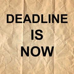 Deadline is now words on white paper. Business or education concept. Copy space
