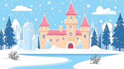 Fototapeta premium Winter Wonderland Castle Landscape.