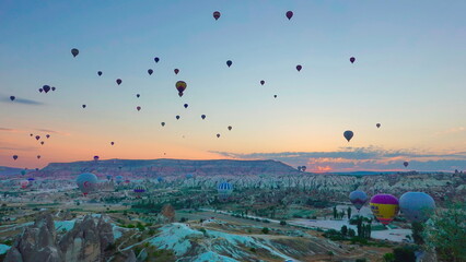 Balloons Colorful Sunrise Wide Angle Blue Pink Scenic View