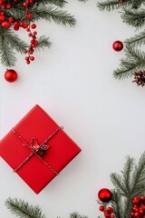 A red box with a bow on top sits on a white background