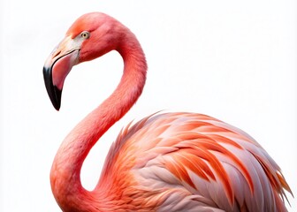Obraz premium Stunning Isolated Portrait of a Flamingo on White Background - Elegant Bird Photography, Animal Portrait, Wildlife Art, Exotic Flamingo, Nature Photography, Avian Beauty, Minimalist Art