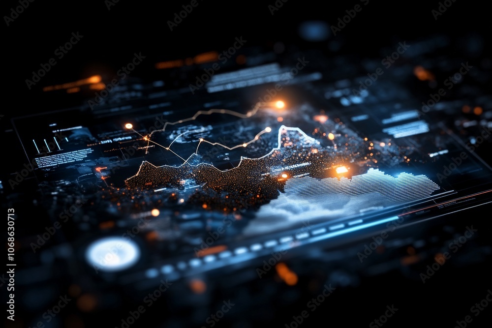 Poster a futuristic digital interface displays interconnected data points and lines, representing network a