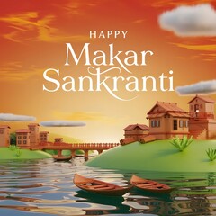 Fototapeta premium Happy maker Sankranti festival background decorated with Kites