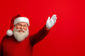 A smiling man in a red sweater with a white glove on his right hand