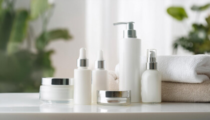Close-Up of Cosmetic Products Displayed on a Vanity Table