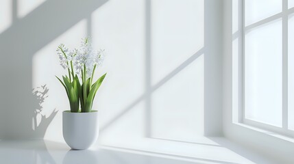 White Flower Pot with Green Plant in a Sunlit Room