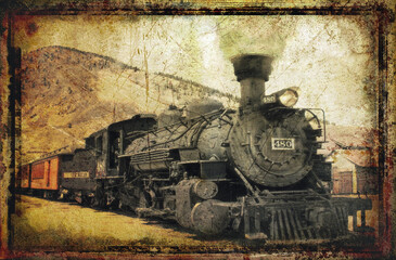 Simulated old distressed Victorian photograph of a steam locomotive © T.C.