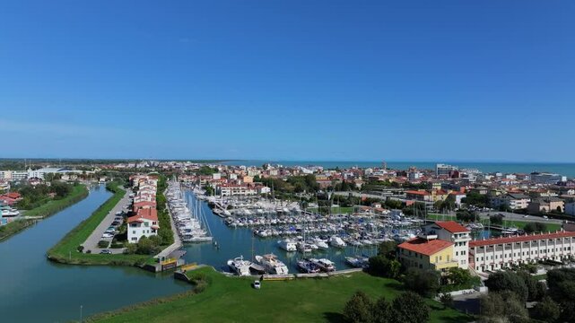 Luxury boating community and harbor for yachts and large motorboats in Darsena dell'Orologio, in Caorle, Italy