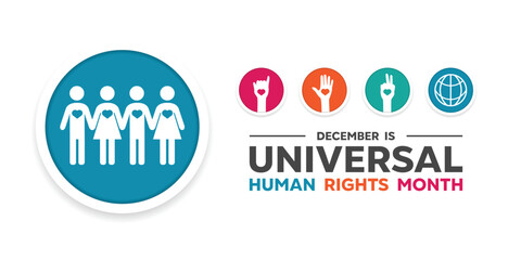 December is Universal Rights Month. People, heart,  hands and earth. Great for cards, banners, posters, social media and more. White background.