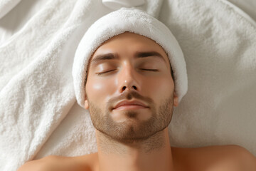A man with a beard and a white towel on his head
