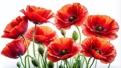 Obraz premium Stunning Red Poppy Flowers Isolated on Transparent Background for Creative Projects and Nature-Themed Designs
