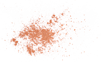 Face powder flying isolated on white background, top view