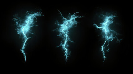 Electric lightning bolts flash against a dark background, illustrating a dynamic concept of natural energy.