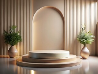 Stylish Hand-Drawn Background Mockup with Elegant Podium for Fashion Product Display, Perfect for Marketing and Advertisement, 3D Rendered with Contemporary Design Elements