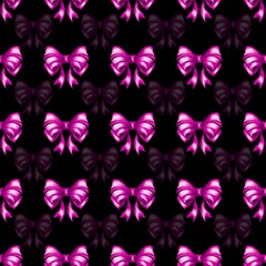Vibrant pink bows arranged in a seamless pattern against a dark background