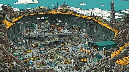 Obraz premium Cartoon Illustration of a Futuristic Underground Base.