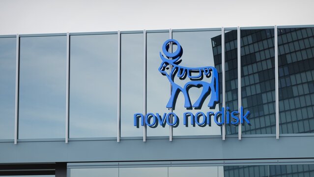 San Francisco, USA - March 22, 2020 Novo Nordisk only editorial Stock information on the logo of the office facade