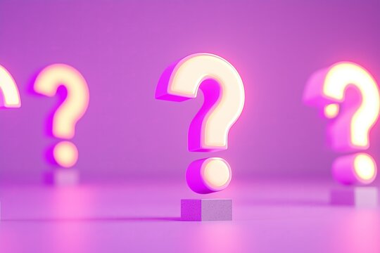 National Trivia Day many glowing 3d question marks on a purple background
