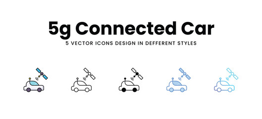 5g Connected Car vector icons set stock illustration