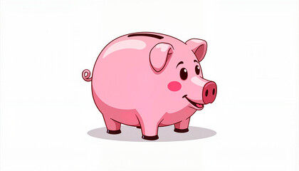 Cute pink piggy bank illustration on white background