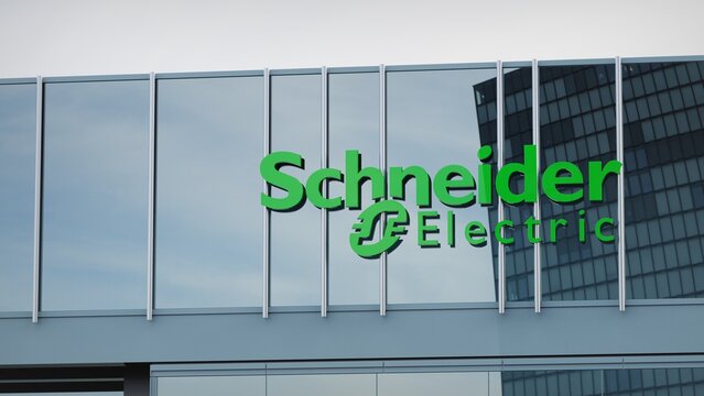 Edinburgh, UK - September 17, 2020 Schneider Electric only editorial Stock information on the logo of the office facade