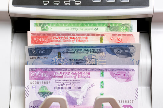 Ethiopian birr in the counting machine